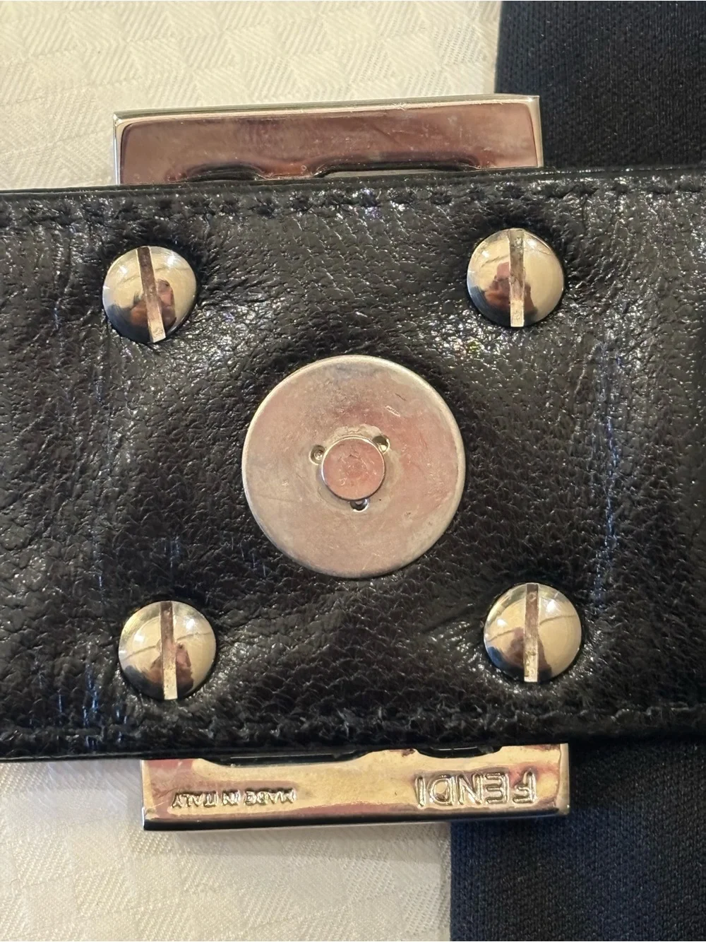 Fendi Black Shoulder Bag with Silver Logo Buckle